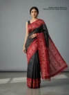 Pure Tussar Silk Ikkat Soft Jamdani Saree - Black & Red