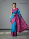 Pure Tussar Silk Ikkat Soft Jamdani Saree - Sapphire Blue & Magenta