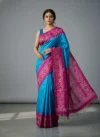 Pure Tussar Silk Ikkat Soft Jamdani Saree - Sapphire Blue & Magenta - Image 2