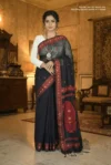 Authentic Handloom Pure Cotton Black Tant Saree - Red & Golden Buti