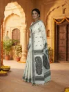 Authentic Handloom Pure Cotton White Tant Saree - Black & Red Buti