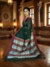 Handloom Pure Cotton Green Baluchari Saree - White & Red Buti - Image 2