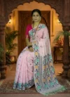 Handloom Pure Cotton Pink Dhakai Jamdani Saree - Turquoise, Black & Light Coffee Buti - Image 2