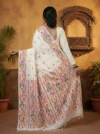 Handloom Pure Cotton White Dhakai Jamdani Saree - Magenta, Green & Light Coffee Buti - Image 3