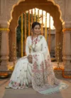 Handloom Pure Cotton White Jamdani Saree - Green, Red & Light Golden Buti - Image 2