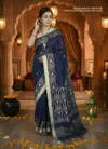 Handloom Pure Mercerised Cotton Deep Blue Tant Saree - Turquoise, Magenta, Light Golden Buti