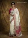 Handloom Shiny Cotton White Saree - Black & Red Buti