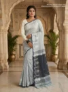 Khadi Cotton Ash Gray Saree - White Buti