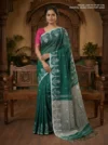Khadi Cotton Dark Turquoise Saree - White Buti