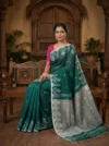Khadi Cotton Dark Turquoise Saree - White Buti - Image 2