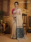 Khadi Cotton Sandy Tan Saree - White Buti