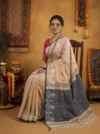 Khadi Cotton Sandy Tan Saree - White Buti - Image 2