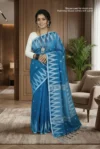 Khadi Cotton Sapphire Blue Saree - White Buti