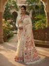 Pure Cotton Light Peach Modern Jamdani Saree - Red, White, Black & Light Coffee Buti