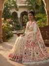 Pure Cotton Light Peach Modern Jamdani Saree - Red, White, Black & Light Coffee Buti - Image 2