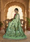 Pure Cotton Pista Modern Jamdani Saree - Golden, White & Coffee Buti - Image 2