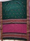 Handloom Shiny Cotton Green Saree - Orange & Pink Buti - Image 6