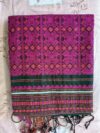 Handloom Shiny Cotton Green Saree - Orange & Pink Buti - Image 5