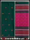 Handloom Shiny Cotton Green Saree - Orange & Pink Buti - Image 4