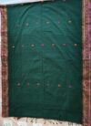 Handloom Shiny Cotton Green Saree - Orange & Pink Buti - Image 7